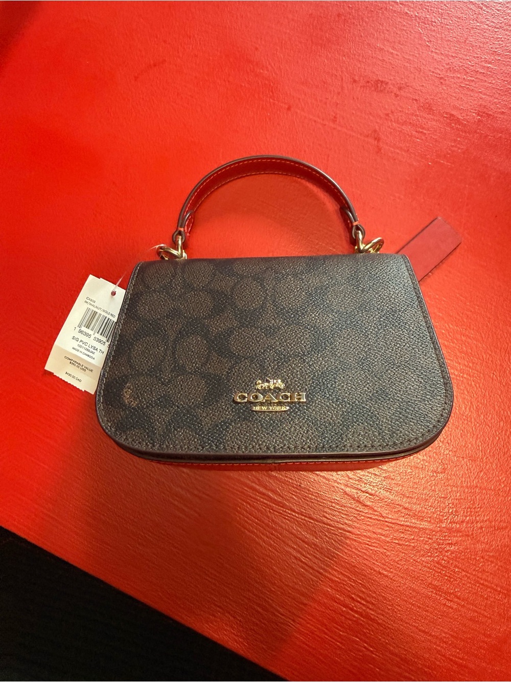 Coach Brown Signature Mini Top-Handle Bag with Gold Hardware